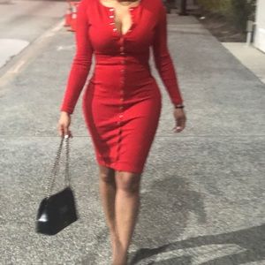 Red button down sweater dress